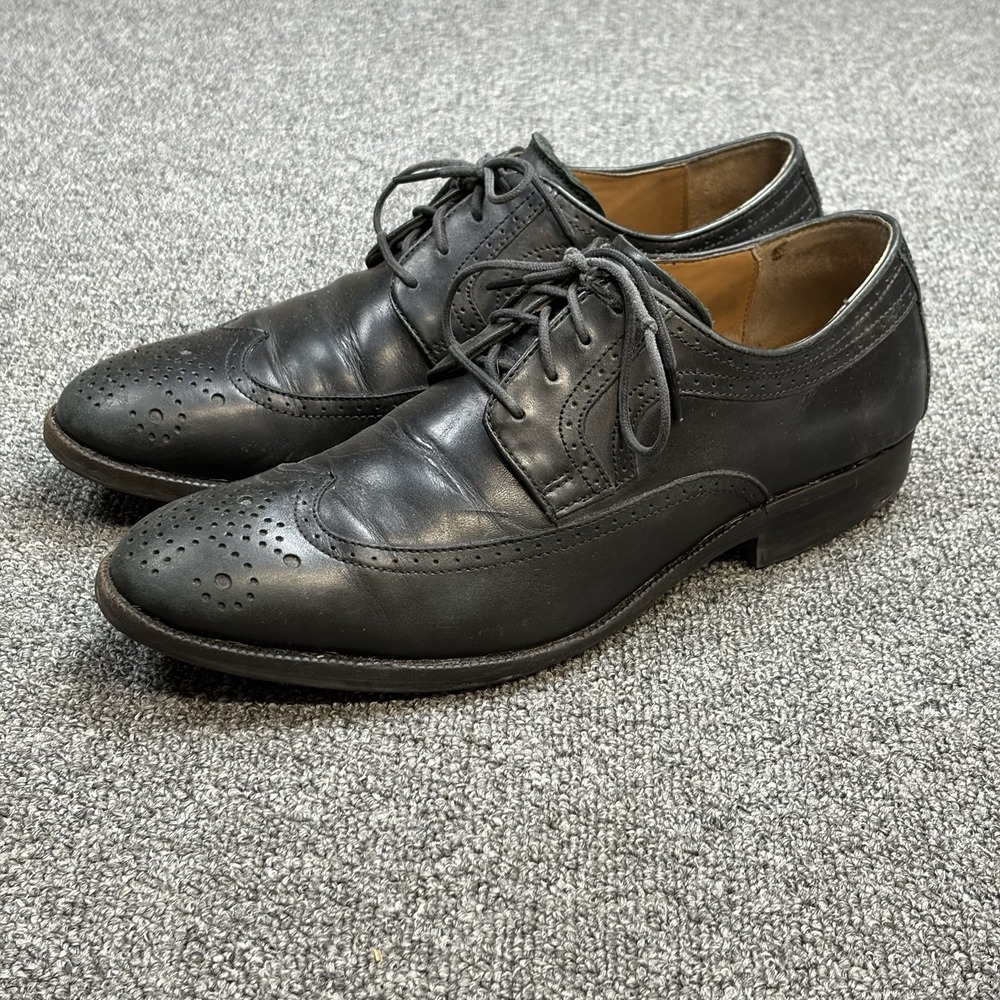 Johnston & Murphy Mens Wingtip Brogue Black Leather Business Dress Shoes Sz 8.5M - Picture 2 of 10